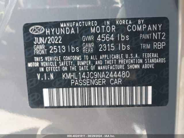 Photo 8 VIN: KMHL14JC9NA244480 - HYUNDAI SONATA 