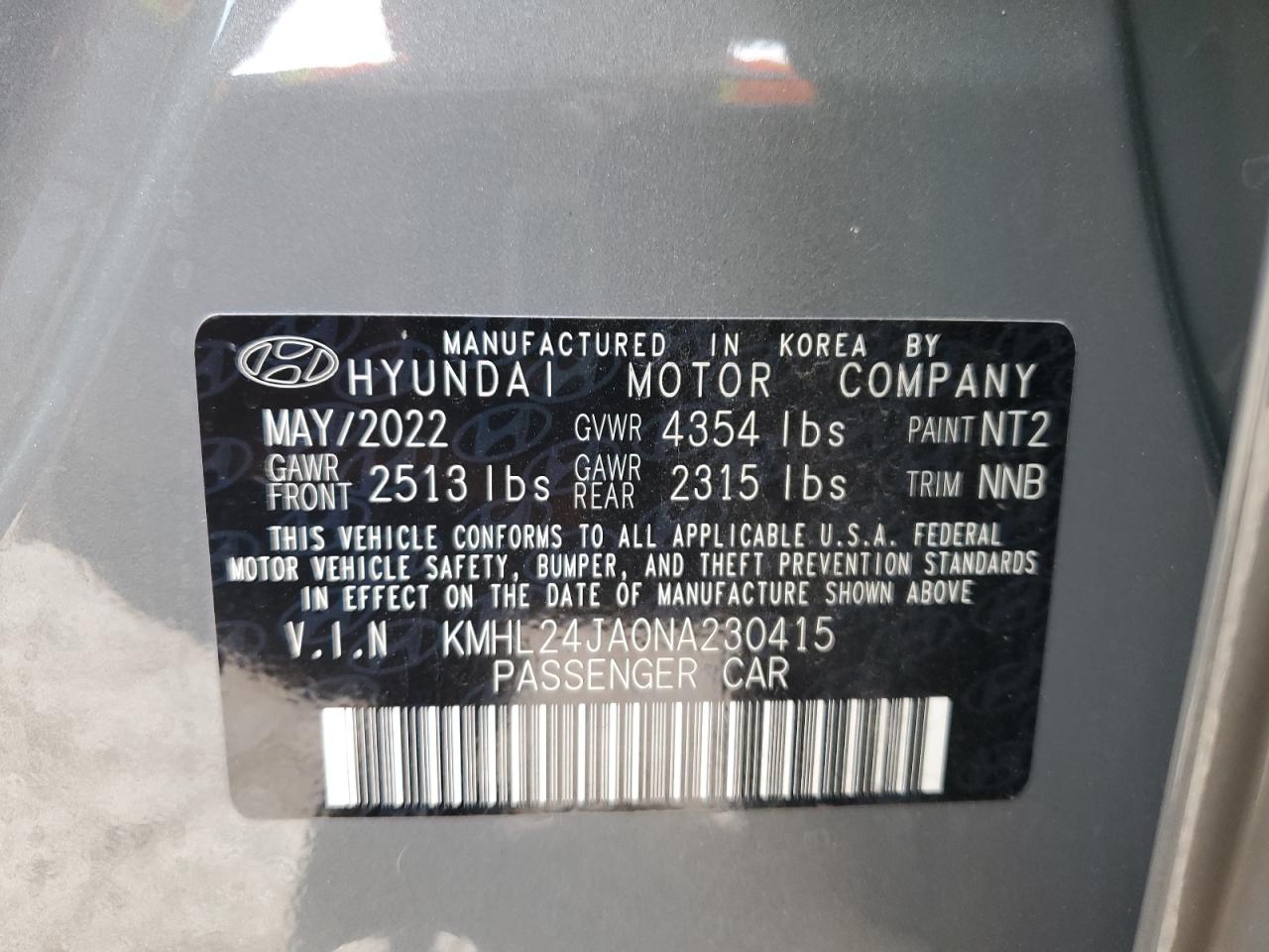 Photo 12 VIN: KMHL24JA0NA230415 - HYUNDAI SONATA 