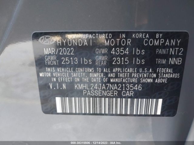 Photo 8 VIN: KMHL24JA7NA213546 - HYUNDAI SONATA 