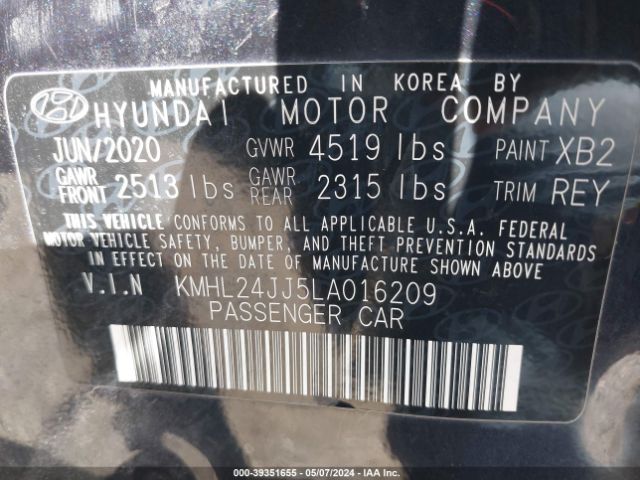 Photo 8 VIN: KMHL24JJ5LA016209 - HYUNDAI SONATA HYBRID 