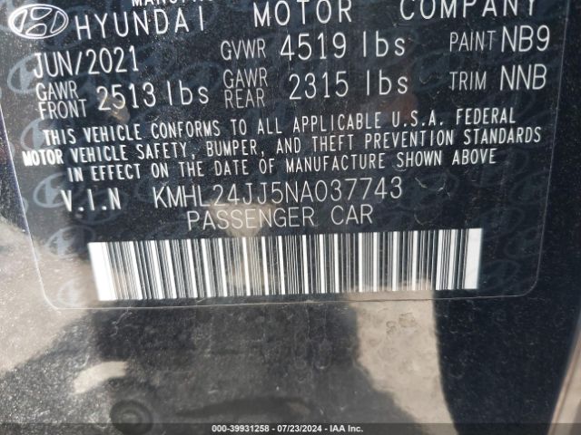 Photo 8 VIN: KMHL24JJ5NA037743 - HYUNDAI SONATA 