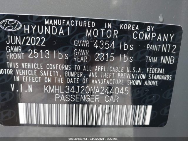 Photo 8 VIN: KMHL34J20NA244045 - HYUNDAI SONATA 