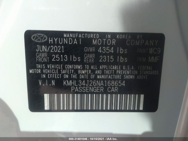 Photo 8 VIN: KMHL34J26NA168654 - HYUNDAI SONATA 