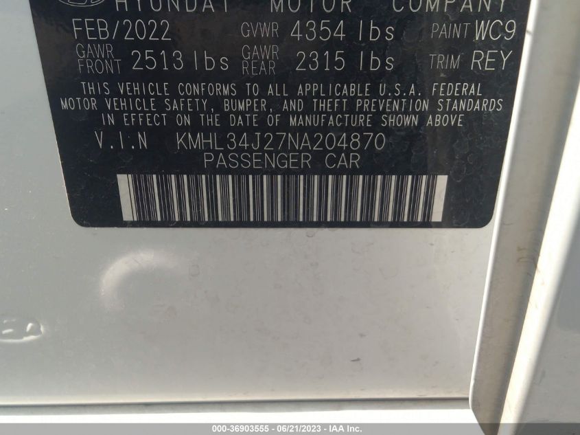 Photo 8 VIN: KMHL34J27NA204870 - HYUNDAI SONATA 