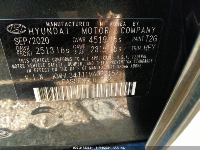 Photo 8 VIN: KMHL34JJ1MA022152 - HYUNDAI SONATA HYBRID 