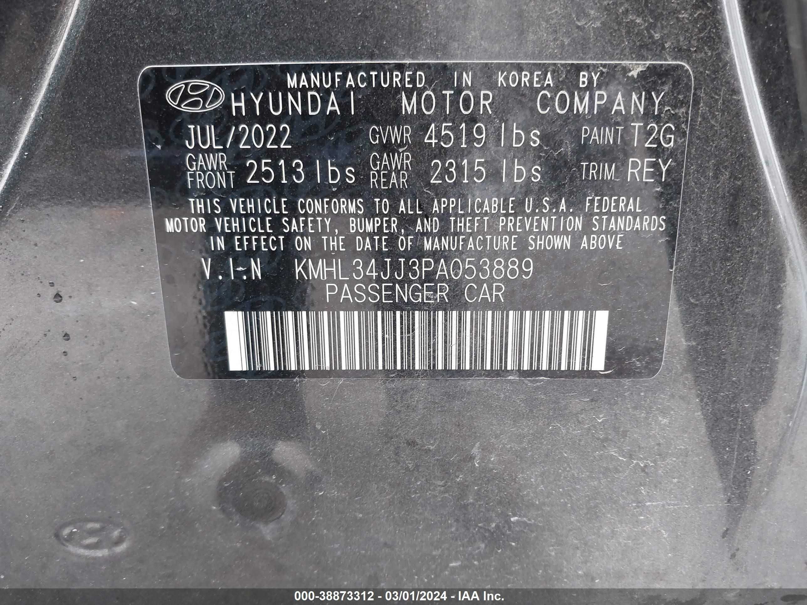 Photo 8 VIN: KMHL34JJ3PA053889 - HYUNDAI SONATA 