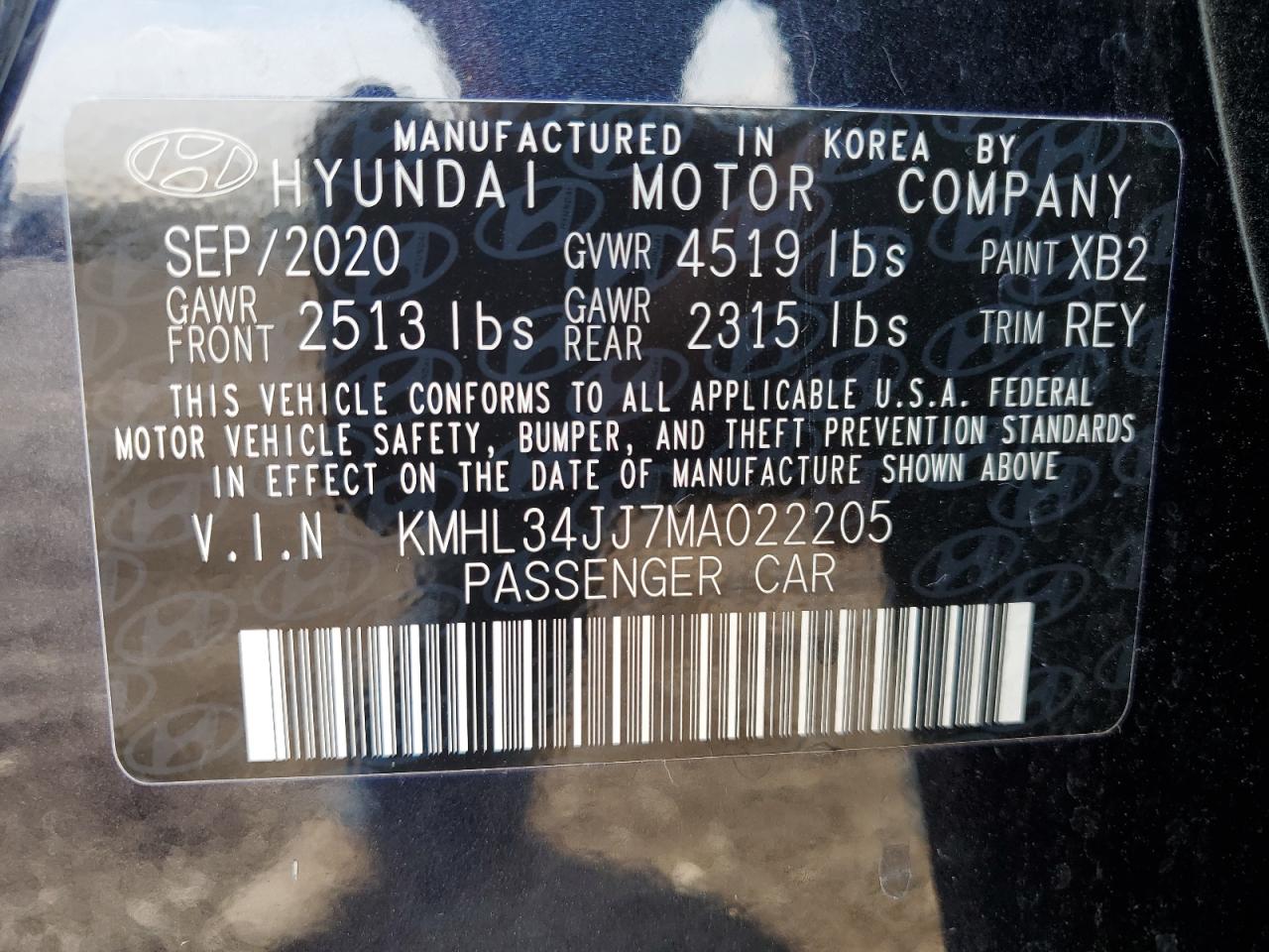 Photo 11 VIN: KMHL34JJ7MA022205 - HYUNDAI SONATA 