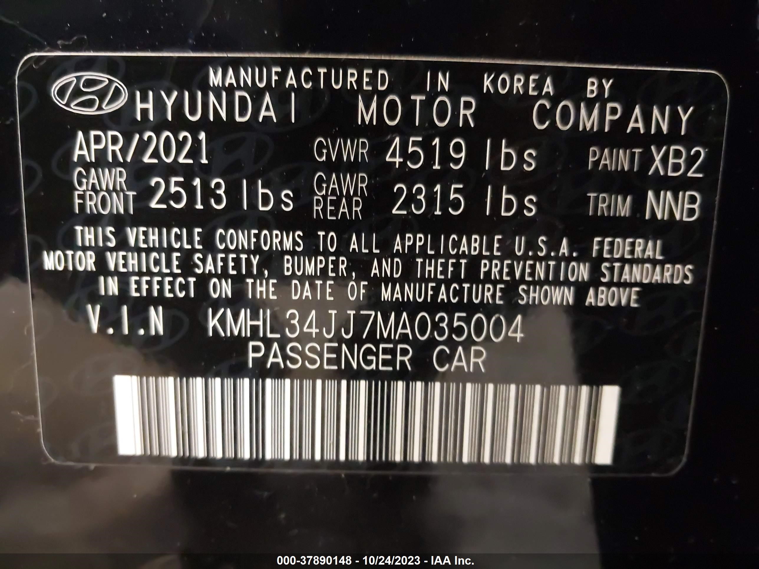 Photo 8 VIN: KMHL34JJ7MA035004 - HYUNDAI SONATA 