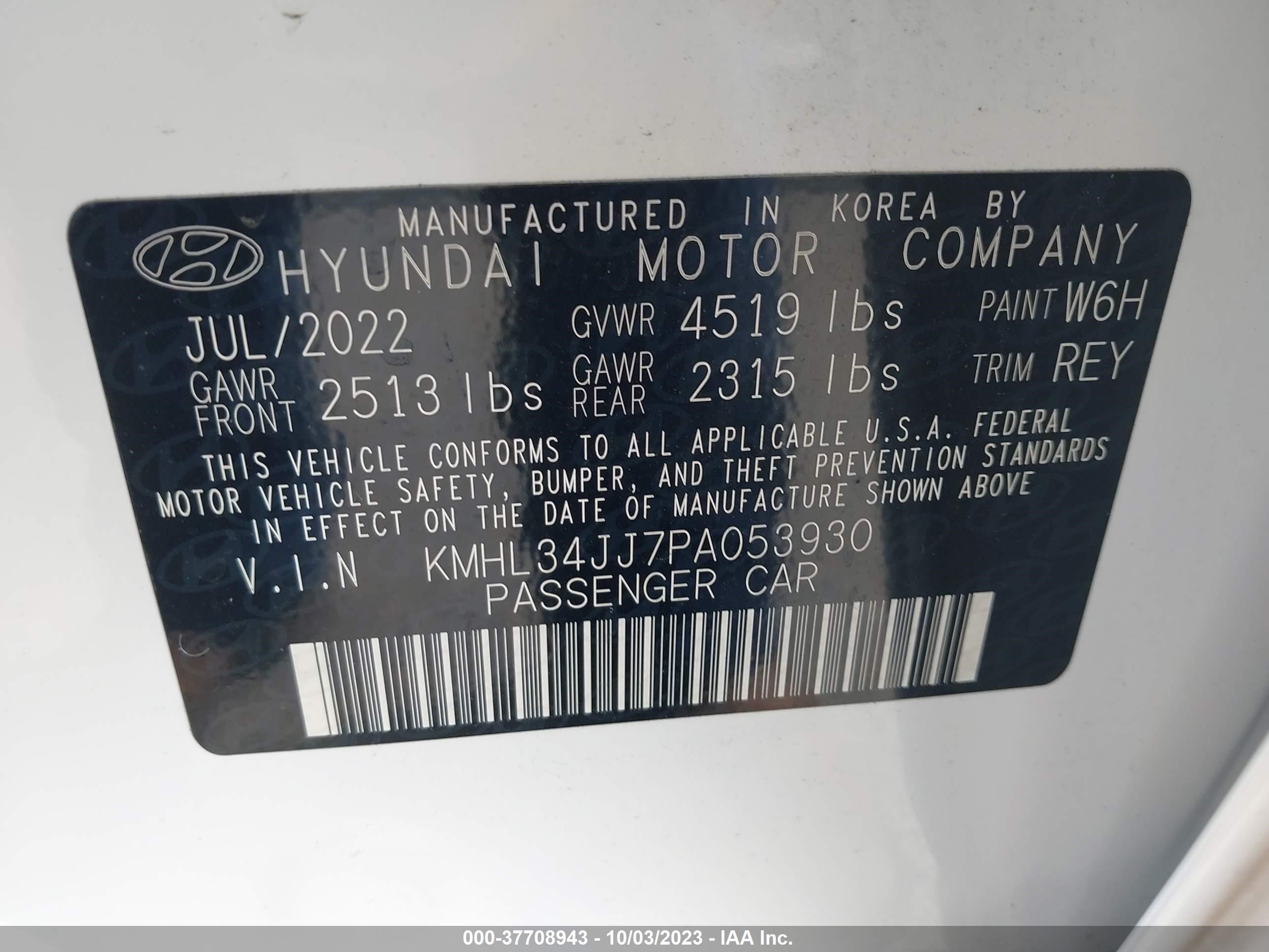 Photo 8 VIN: KMHL34JJ7PA053930 - HYUNDAI SONATA 