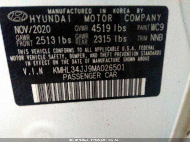 Photo 8 VIN: KMHL34JJ9MA026501 - HYUNDAI SONATA HYBRID 