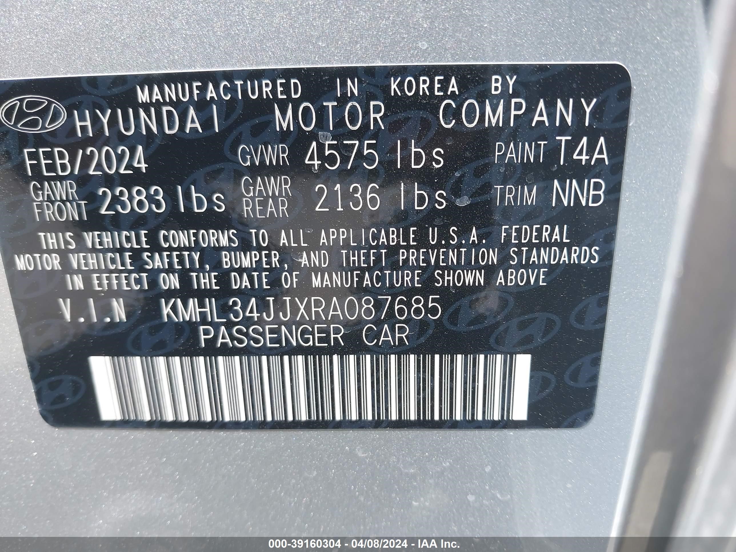 Photo 4 VIN: KMHL34JJXRA087685 - HYUNDAI SONATA 