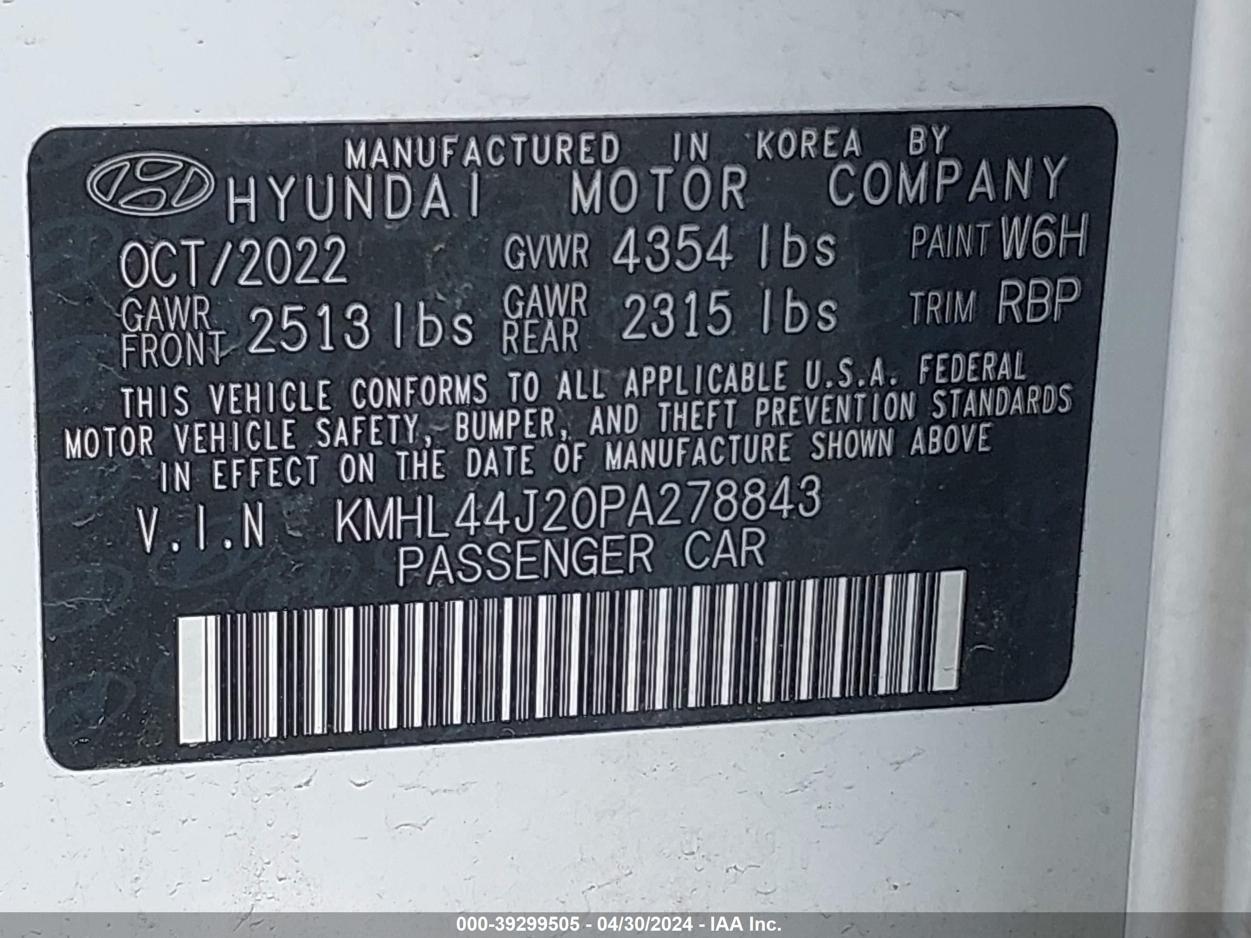 Photo 8 VIN: KMHL44J20PA278843 - HYUNDAI SONATA 