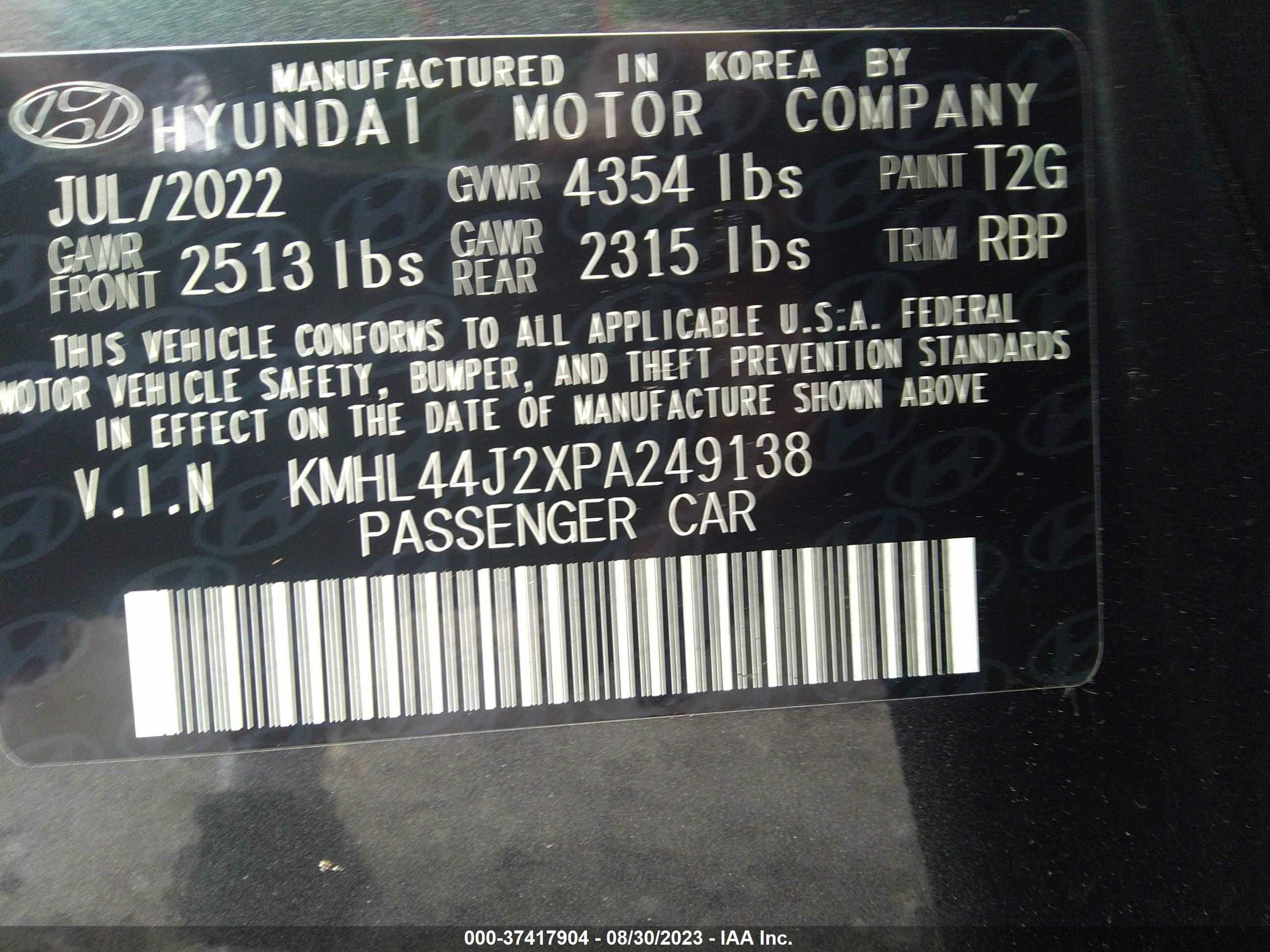 Photo 8 VIN: KMHL44J2XPA249138 - HYUNDAI SONATA 