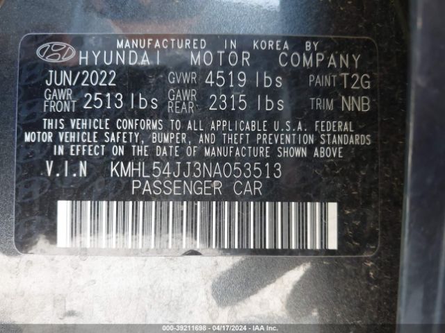 Photo 8 VIN: KMHL54JJ3NA053513 - HYUNDAI SONATA HYBRID 