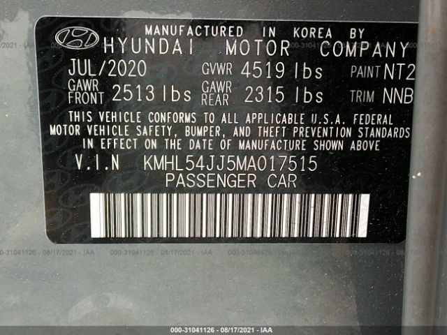 Photo 8 VIN: KMHL54JJ5MA017515 - HYUNDAI SONATA HYBRID 