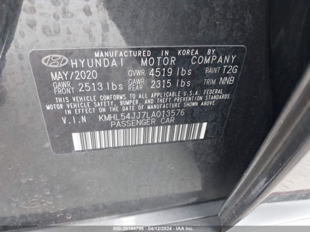 Photo 8 VIN: KMHL54JJ7LA013576 - HYUNDAI SONATA HYBRID 