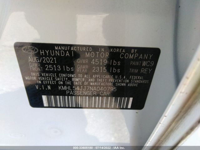 Photo 8 VIN: KMHL54JJ7NA040795 - HYUNDAI SONATA HYBRID 