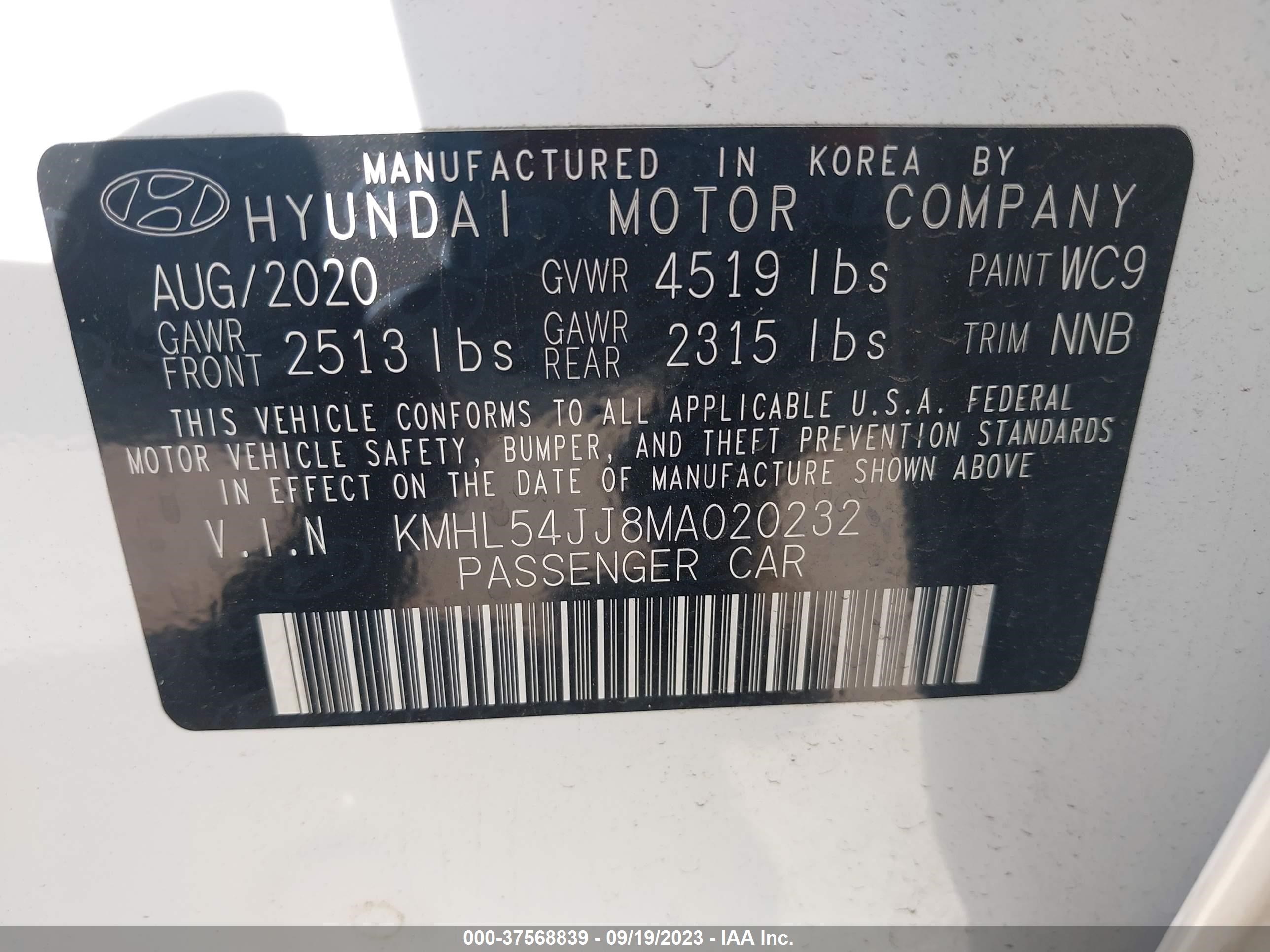 Photo 8 VIN: KMHL54JJ8MA020232 - HYUNDAI SONATA 