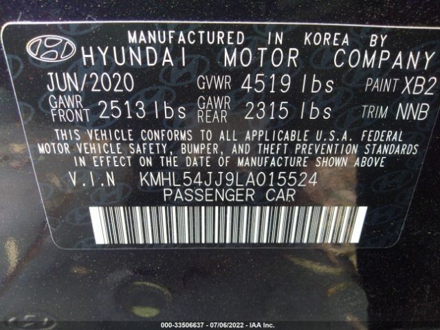 Photo 8 VIN: KMHL54JJ9LA015524 - HYUNDAI SONATA HYBRID 