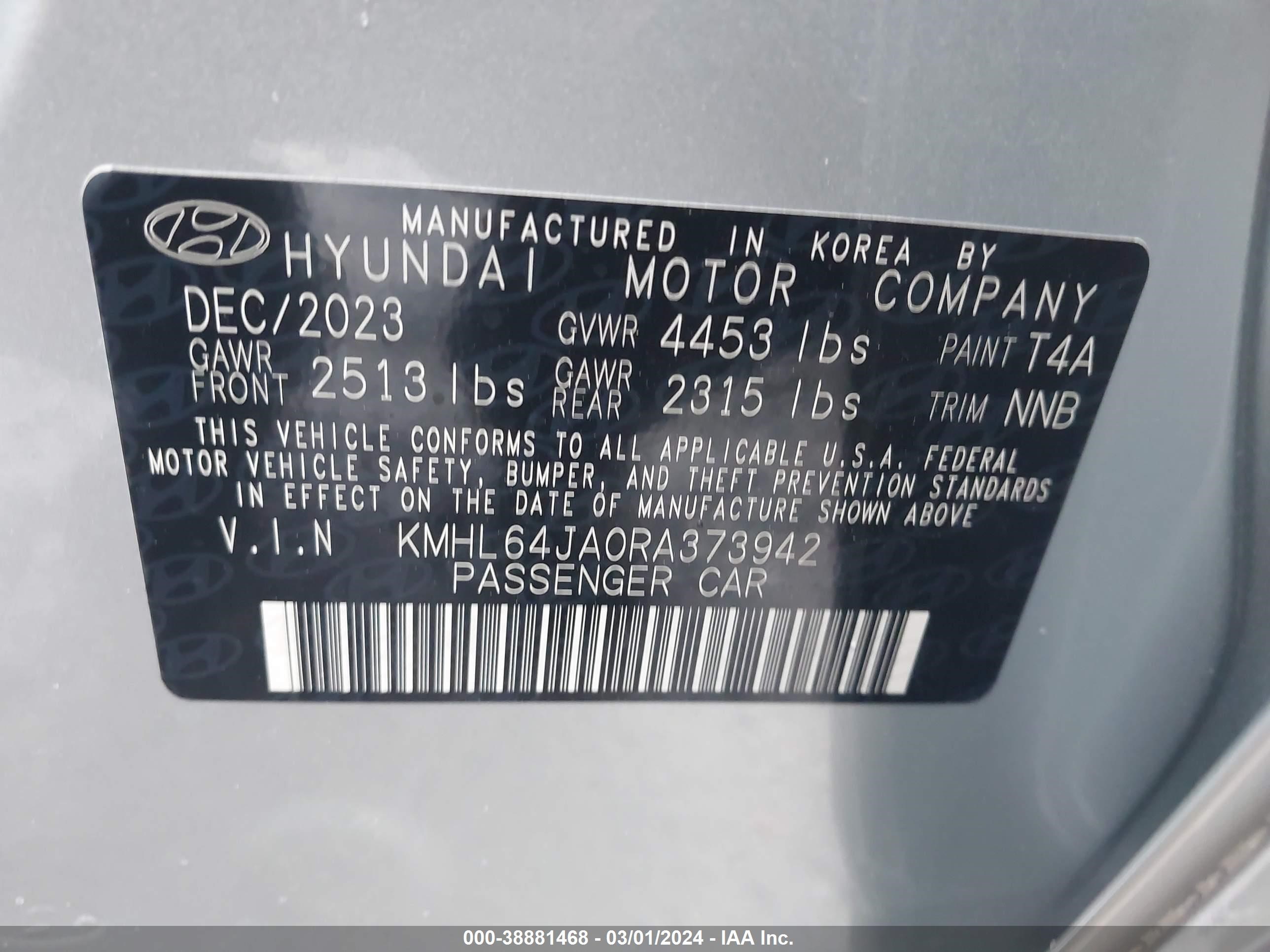 Photo 4 VIN: KMHL64JA0RA373942 - HYUNDAI SONATA 