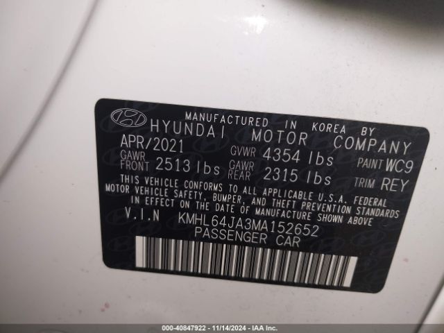 Photo 8 VIN: KMHL64JA3MA152652 - HYUNDAI SONATA 