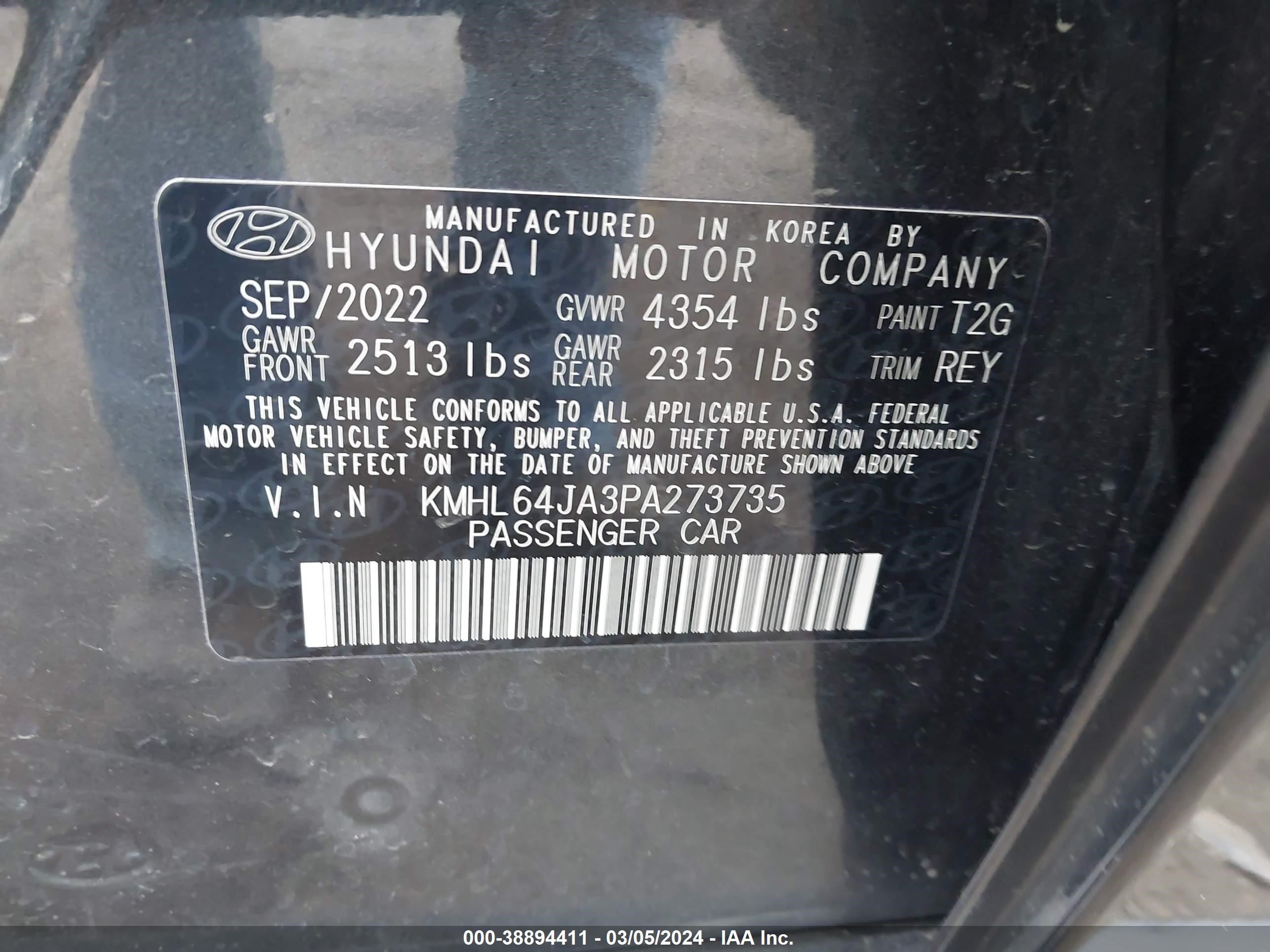 Photo 8 VIN: KMHL64JA3PA273735 - HYUNDAI SONATA 