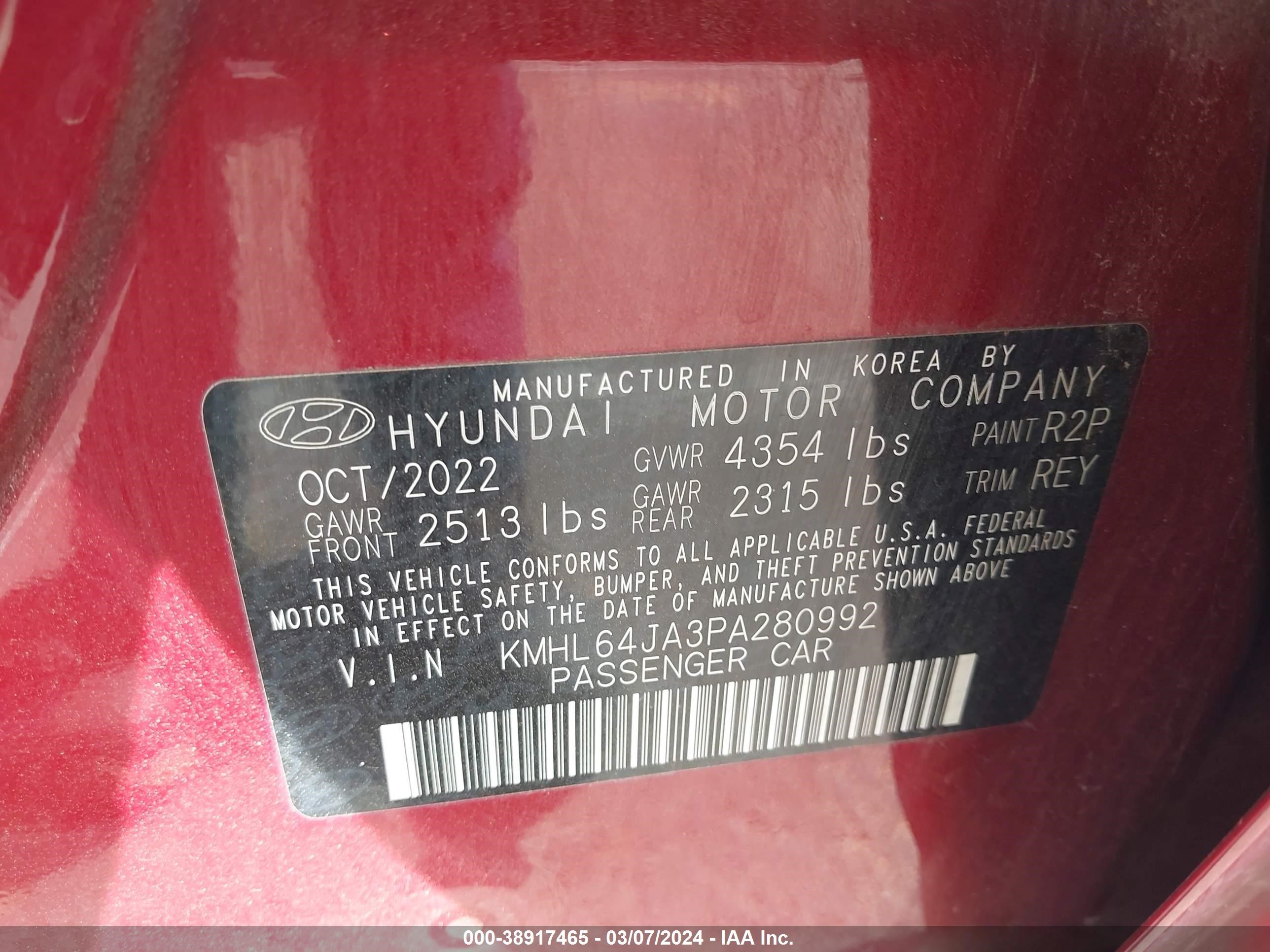 Photo 8 VIN: KMHL64JA3PA280992 - HYUNDAI SONATA 