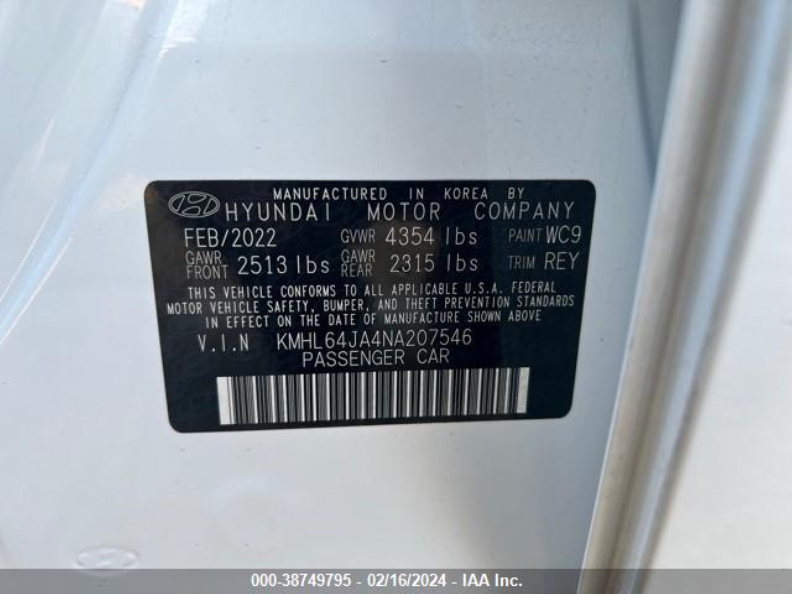 Photo 7 VIN: KMHL64JA4NA207546 - HYUNDAI SONATA 