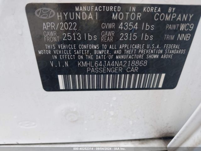 Photo 8 VIN: KMHL64JA4NA218868 - HYUNDAI SONATA 