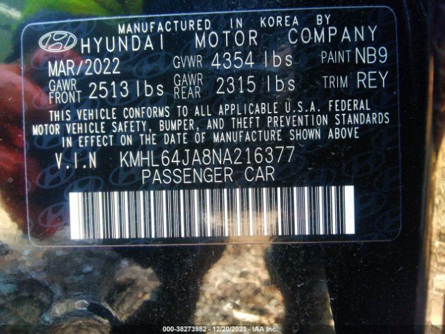 Photo 8 VIN: KMHL64JA8NA216377 - HYUNDAI SONATA 