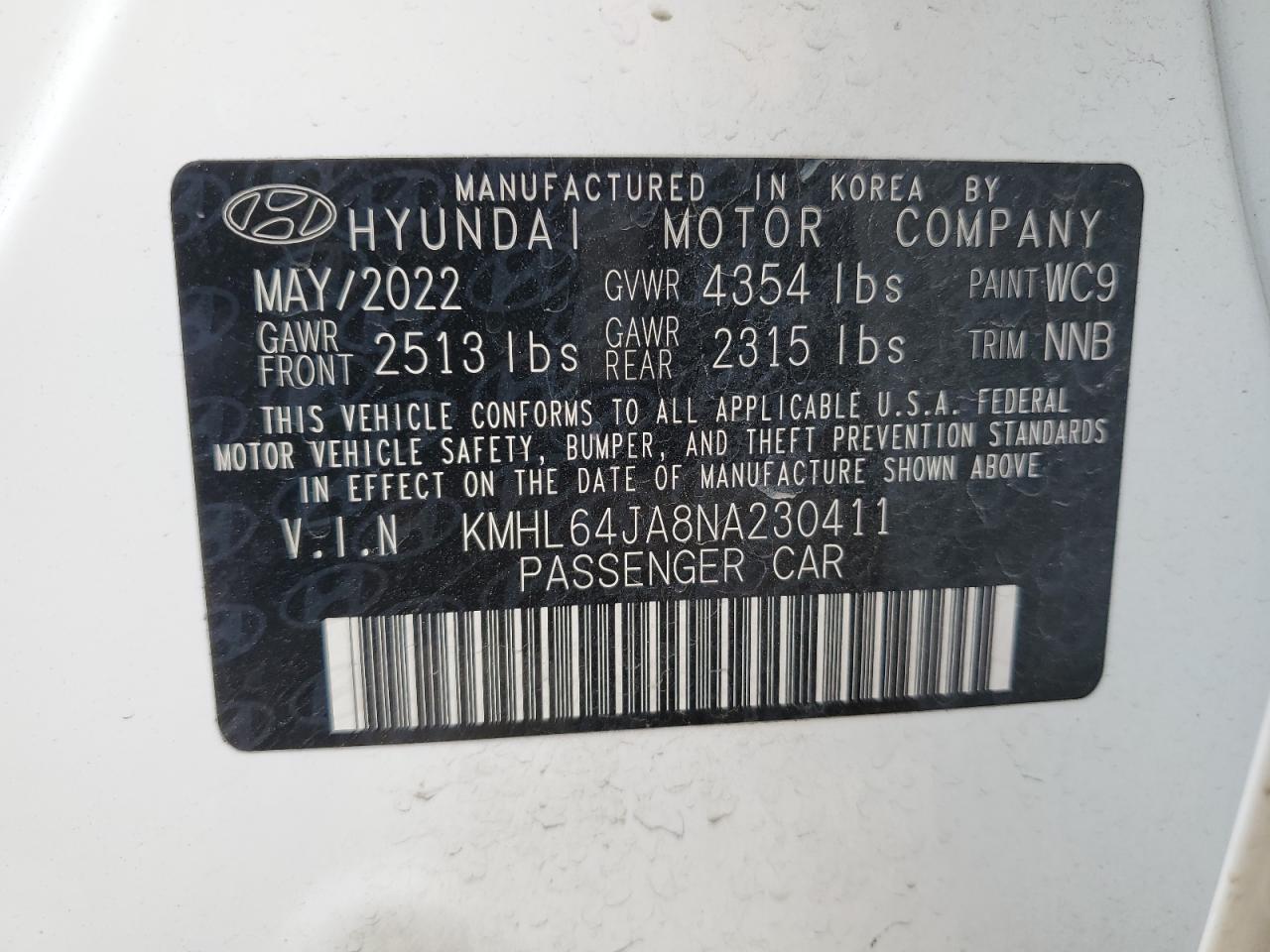 Photo 11 VIN: KMHL64JA8NA230411 - HYUNDAI SONATA 