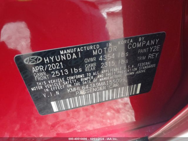 Photo 8 VIN: KMHL64JA9MA155099 - HYUNDAI SONATA 