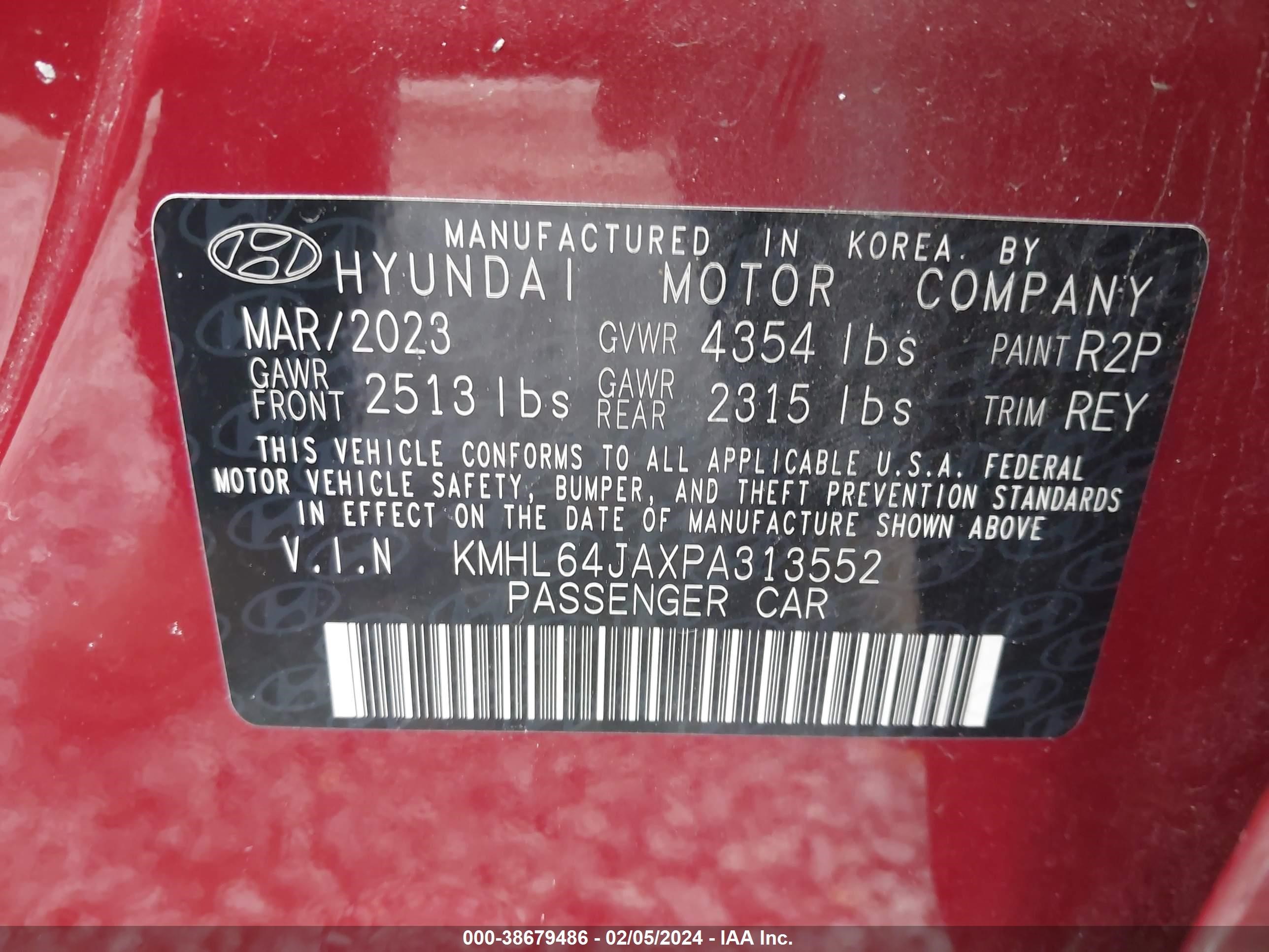 Photo 8 VIN: KMHL64JAXPA313552 - HYUNDAI SONATA 