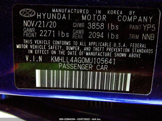 Photo 8 VIN: KMHLL4AG0MU105641 - HYUNDAI ELANTRA 