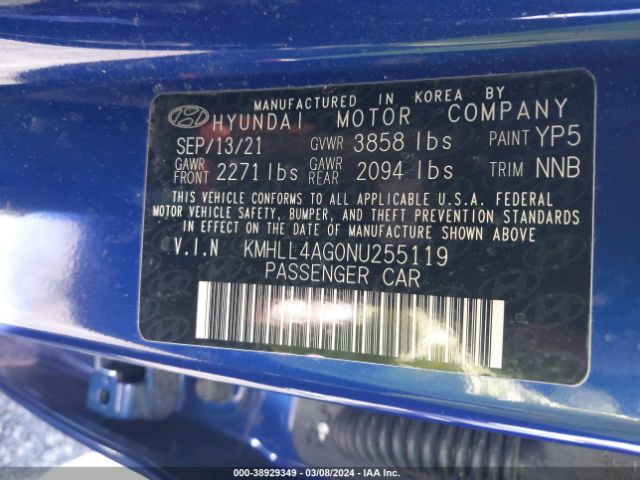 Photo 8 VIN: KMHLL4AG0NU255119 - HYUNDAI ELANTRA 