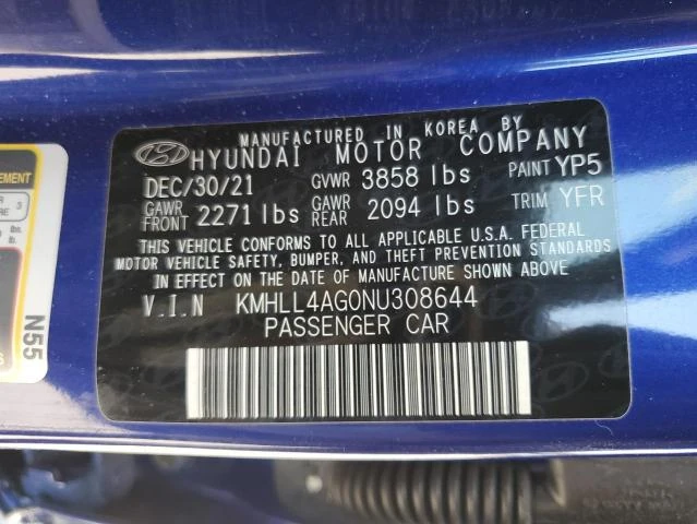 Photo 11 VIN: KMHLL4AG0NU308644 - HYUNDAI ELANTRA SE 