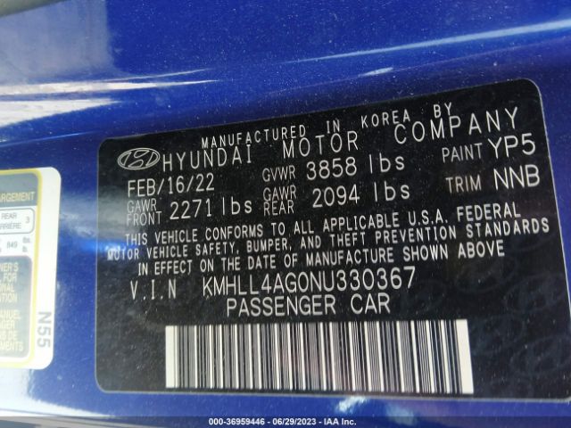 Photo 8 VIN: KMHLL4AG0NU330367 - HYUNDAI ELANTRA 