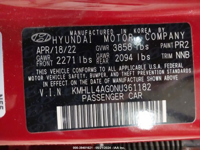 Photo 8 VIN: KMHLL4AG0NU361182 - HYUNDAI ELANTRA 