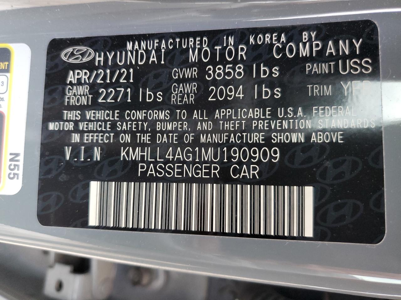 Photo 11 VIN: KMHLL4AG1MU190909 - HYUNDAI ELANTRA 