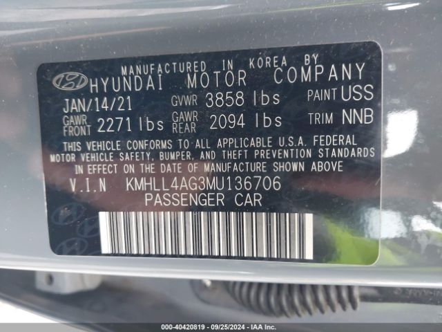 Photo 8 VIN: KMHLL4AG3MU136706 - HYUNDAI ELANTRA 