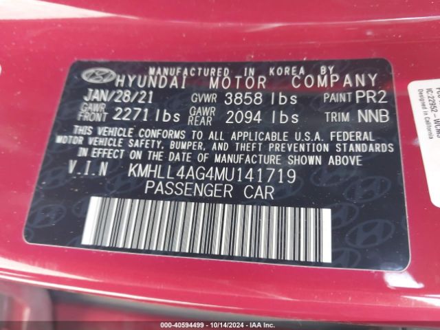 Photo 8 VIN: KMHLL4AG4MU141719 - HYUNDAI ELANTRA 