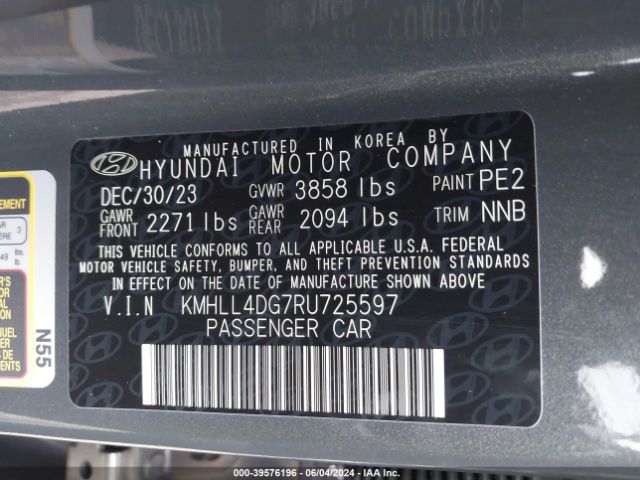 Photo 8 VIN: KMHLL4DG7RU725597 - HYUNDAI ELANTRA 