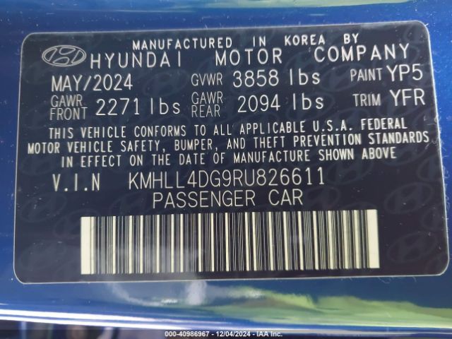 Photo 8 VIN: KMHLL4DG9RU826611 - HYUNDAI ELANTRA 