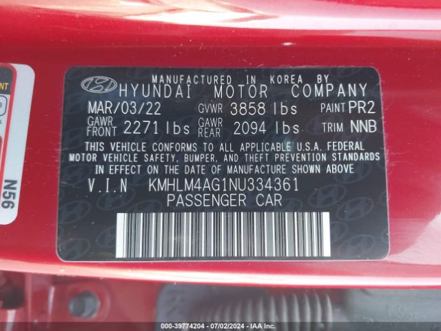 Photo 8 VIN: KMHLM4AG1NU334361 - HYUNDAI ELANTRA 