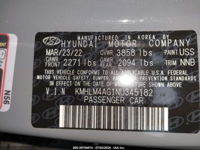 Photo 8 VIN: KMHLM4AG1NU345182 - HYUNDAI ELANTRA 