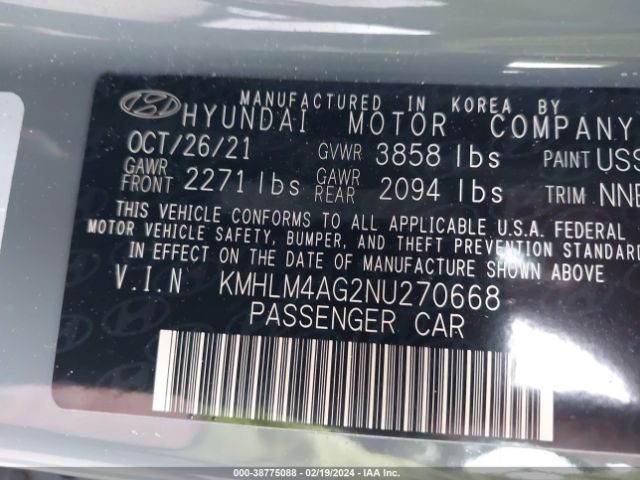 Photo 8 VIN: KMHLM4AG2NU270668 - HYUNDAI ELANTRA 