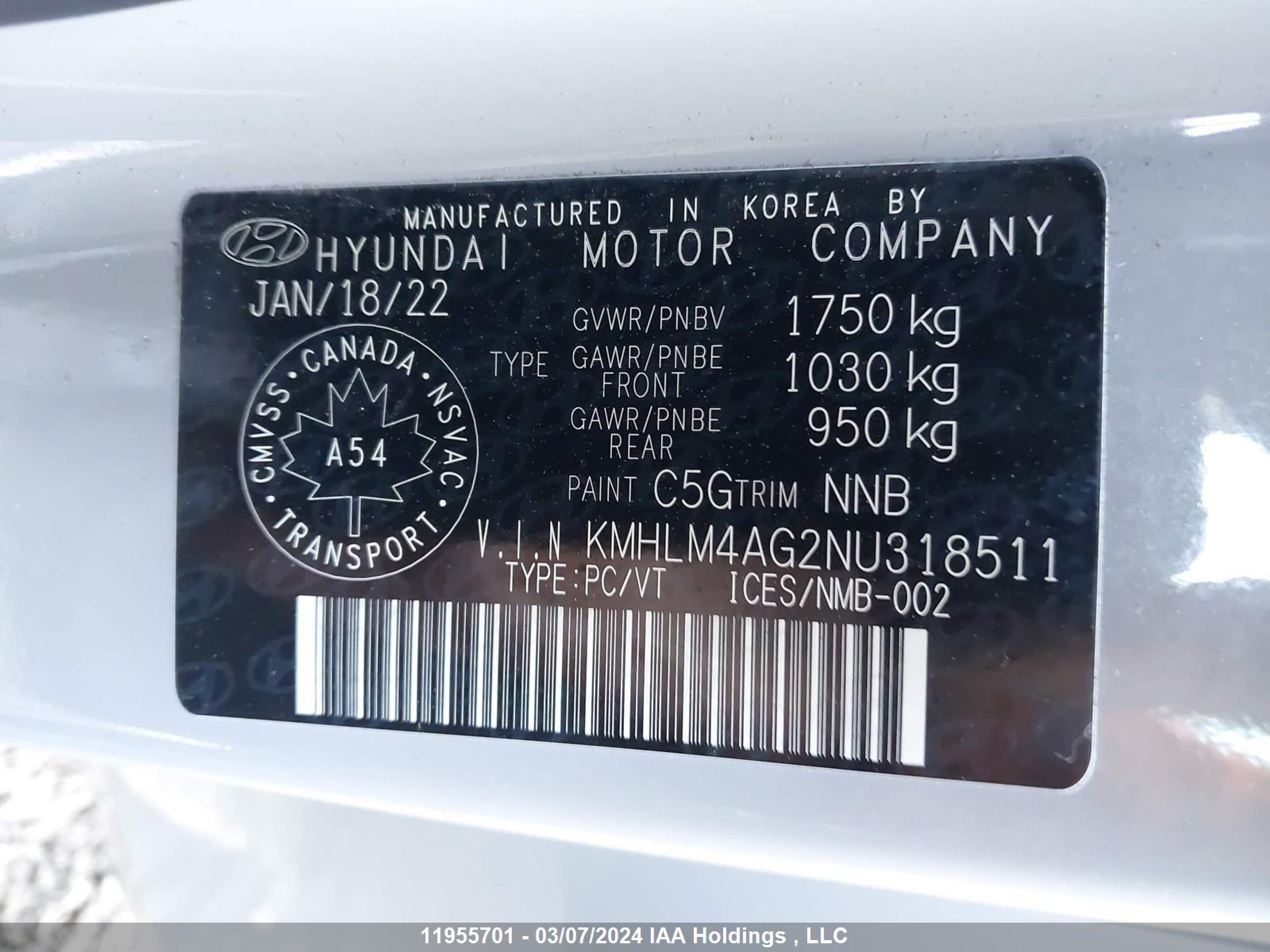 Photo 8 VIN: KMHLM4AG2NU318511 - HYUNDAI ELANTRA 