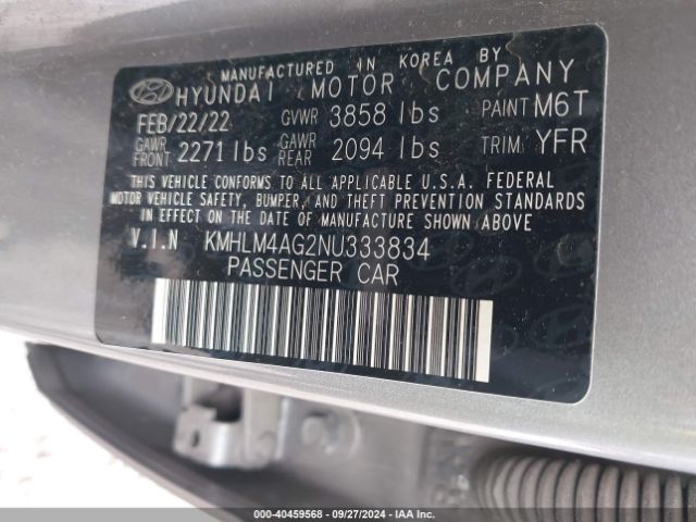 Photo 8 VIN: KMHLM4AG2NU333834 - HYUNDAI ELANTRA 