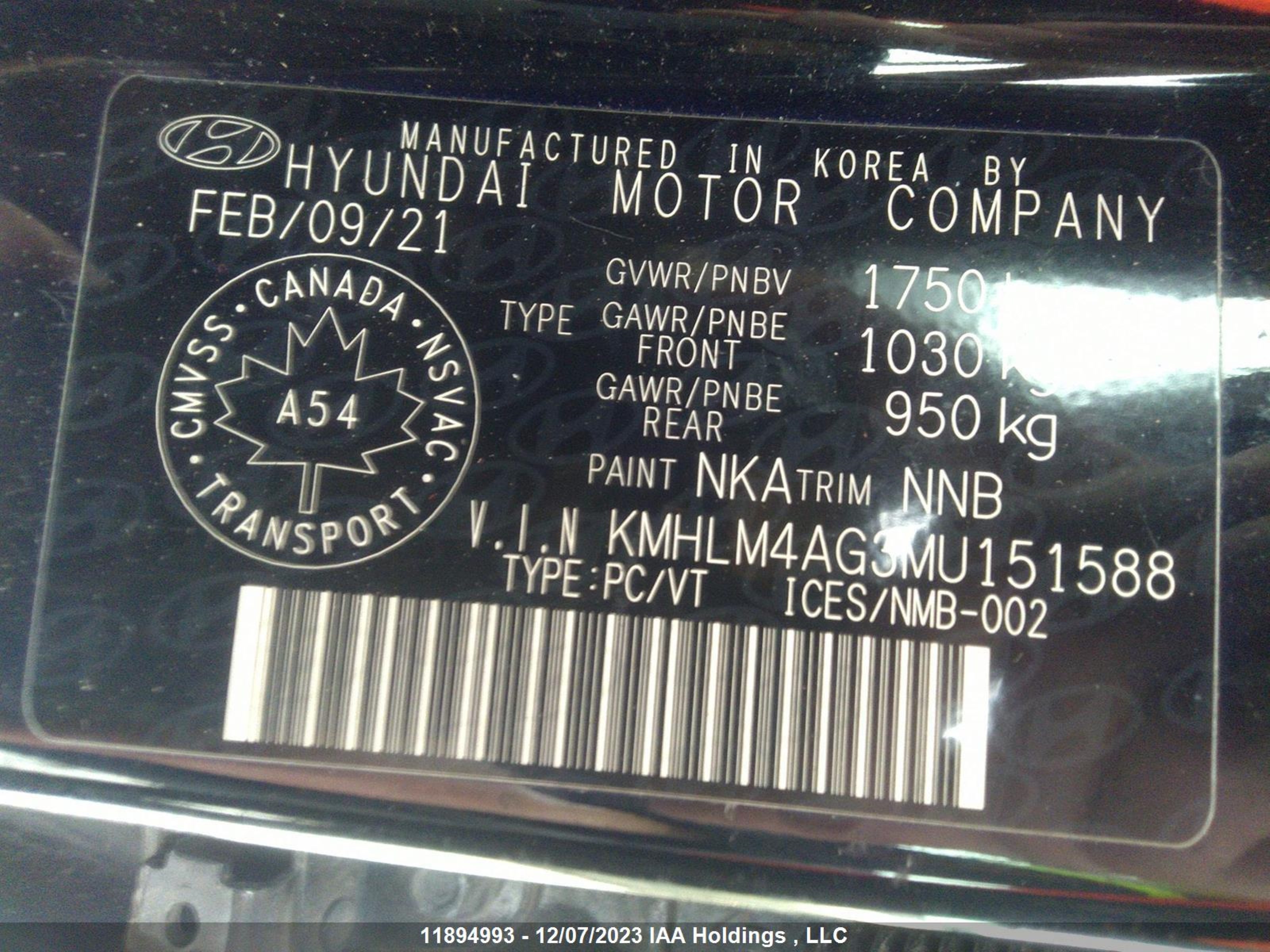 Photo 8 VIN: KMHLM4AG3MU151588 - HYUNDAI ELANTRA 