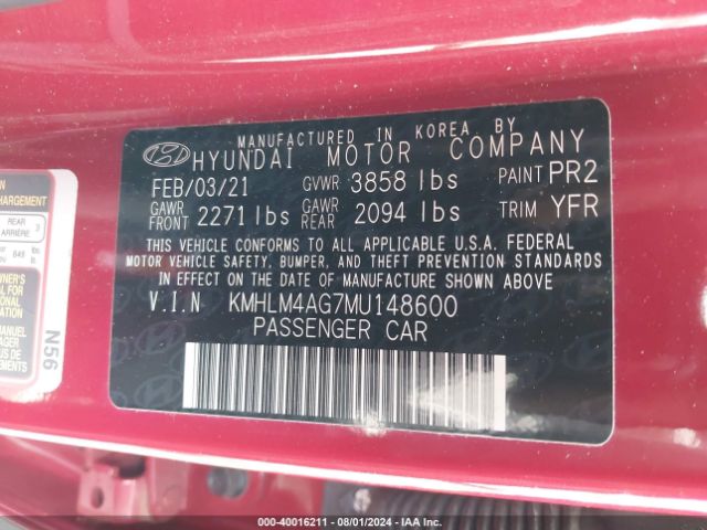 Photo 8 VIN: KMHLM4AG7MU148600 - HYUNDAI ELANTRA 